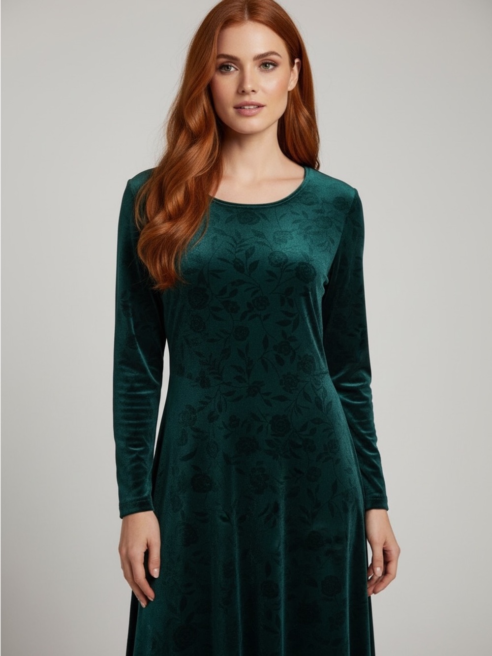 Vintage Velvet Emerald Green Floral Maci Dress